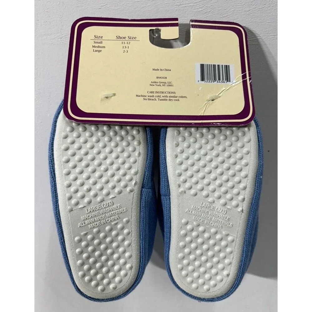 Bare Hugs Unisex size large 2-3 slip on blue and purple textile slippers